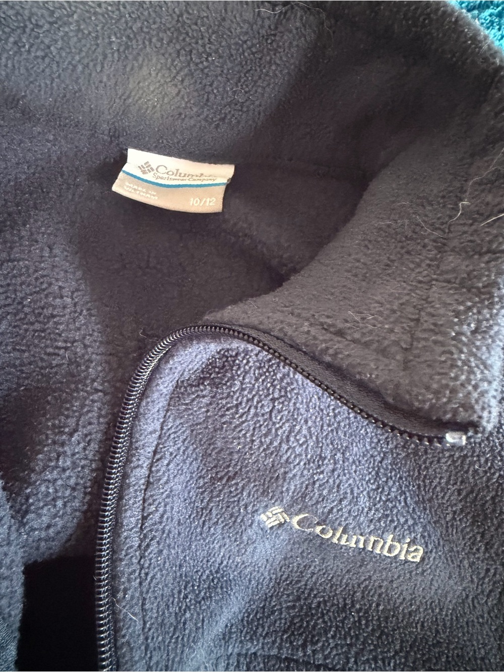 Kids size 10-12 Full Zip Navy Blue Fleece Columbia Jacket Coat - Picture 3 of 3